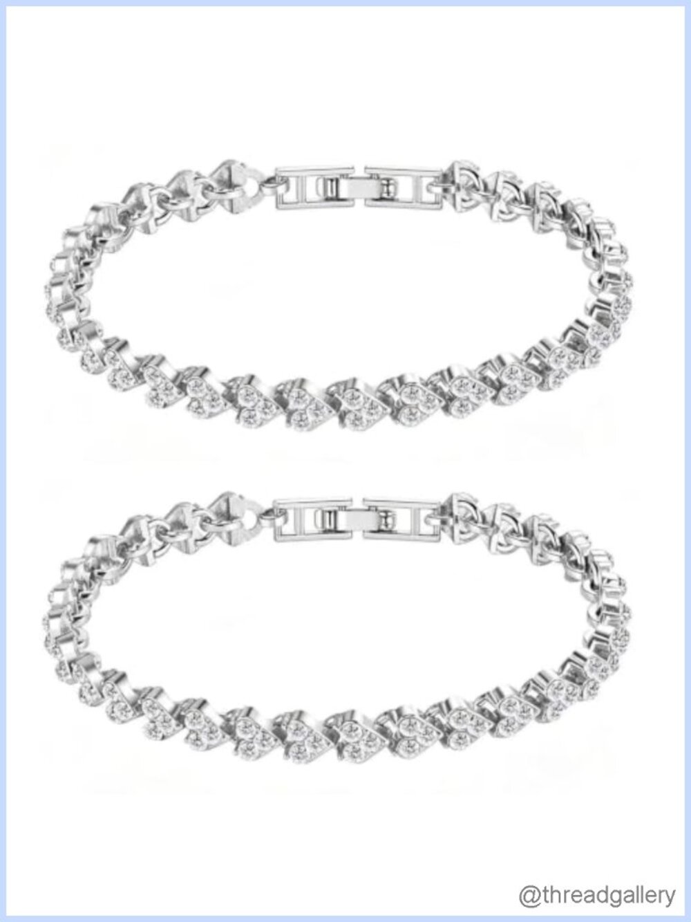 2-Pack Rhinestone Tennis Bracelets Women Silver Crystal Wavy